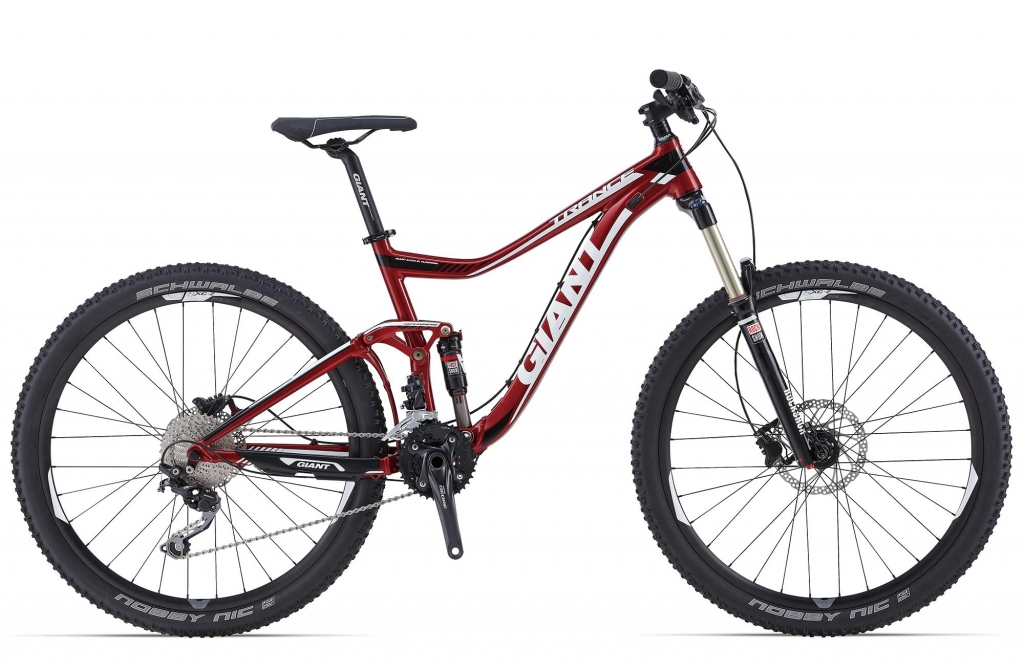 Image of red Trance double suspension mountain bike used by AXS in the Atlas Mountains